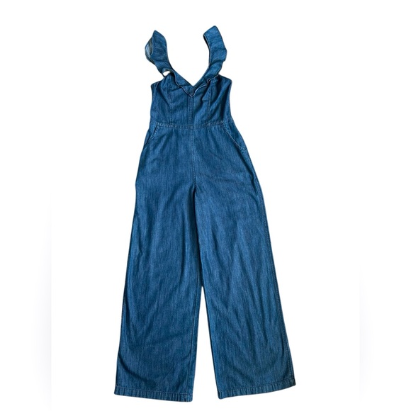 Express Y2K denim wide leg jumper with ruffled straps size 4 - Picture 1 of 10